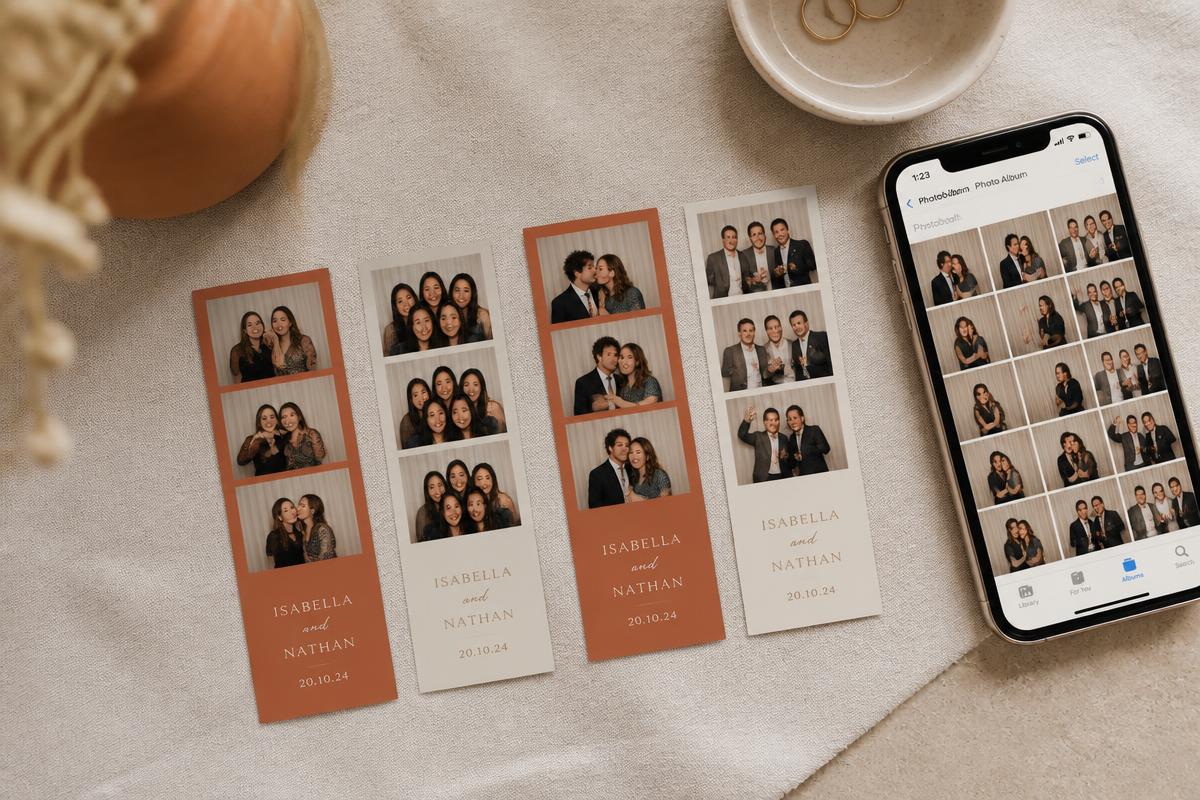 Fotostreifen und ein Smartphone mit dem Fotoalbum